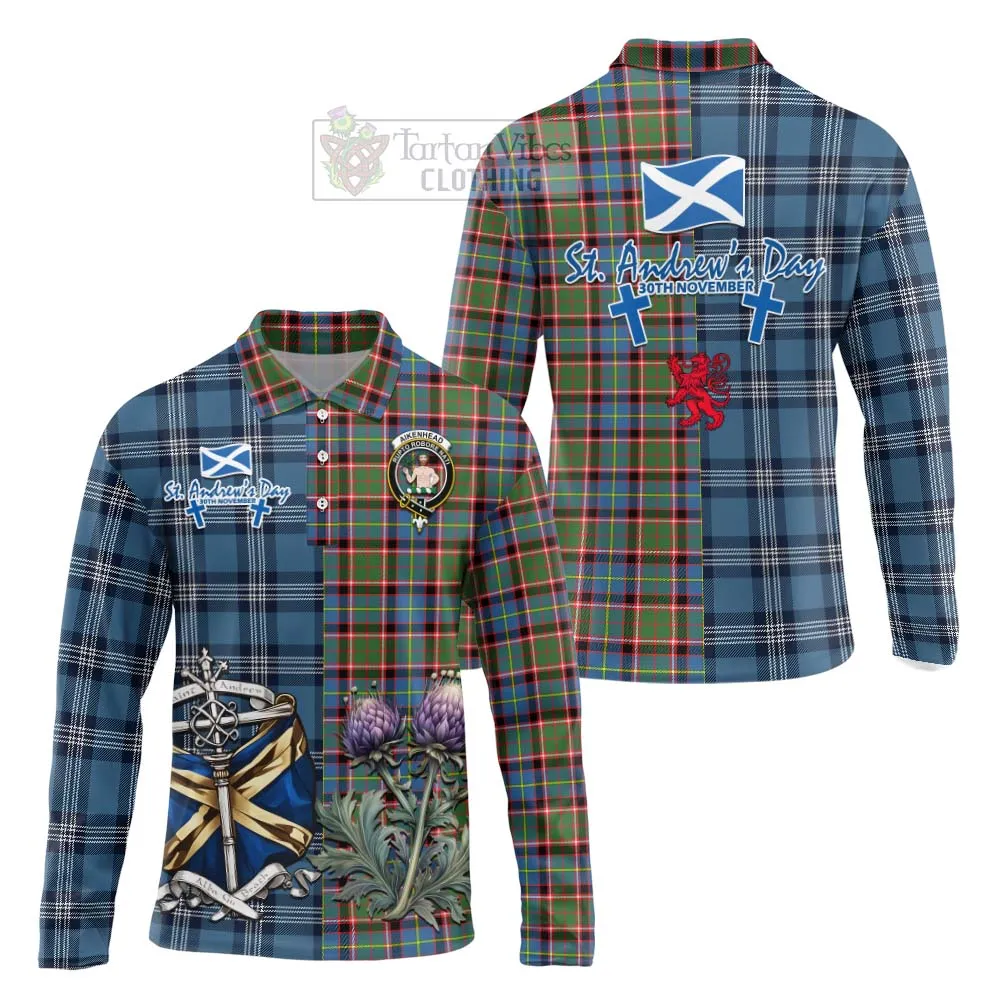 Aikenhead Tartan Long Sleeve Polo Shirt Happy St. Andrew's Day Half Tartan Style