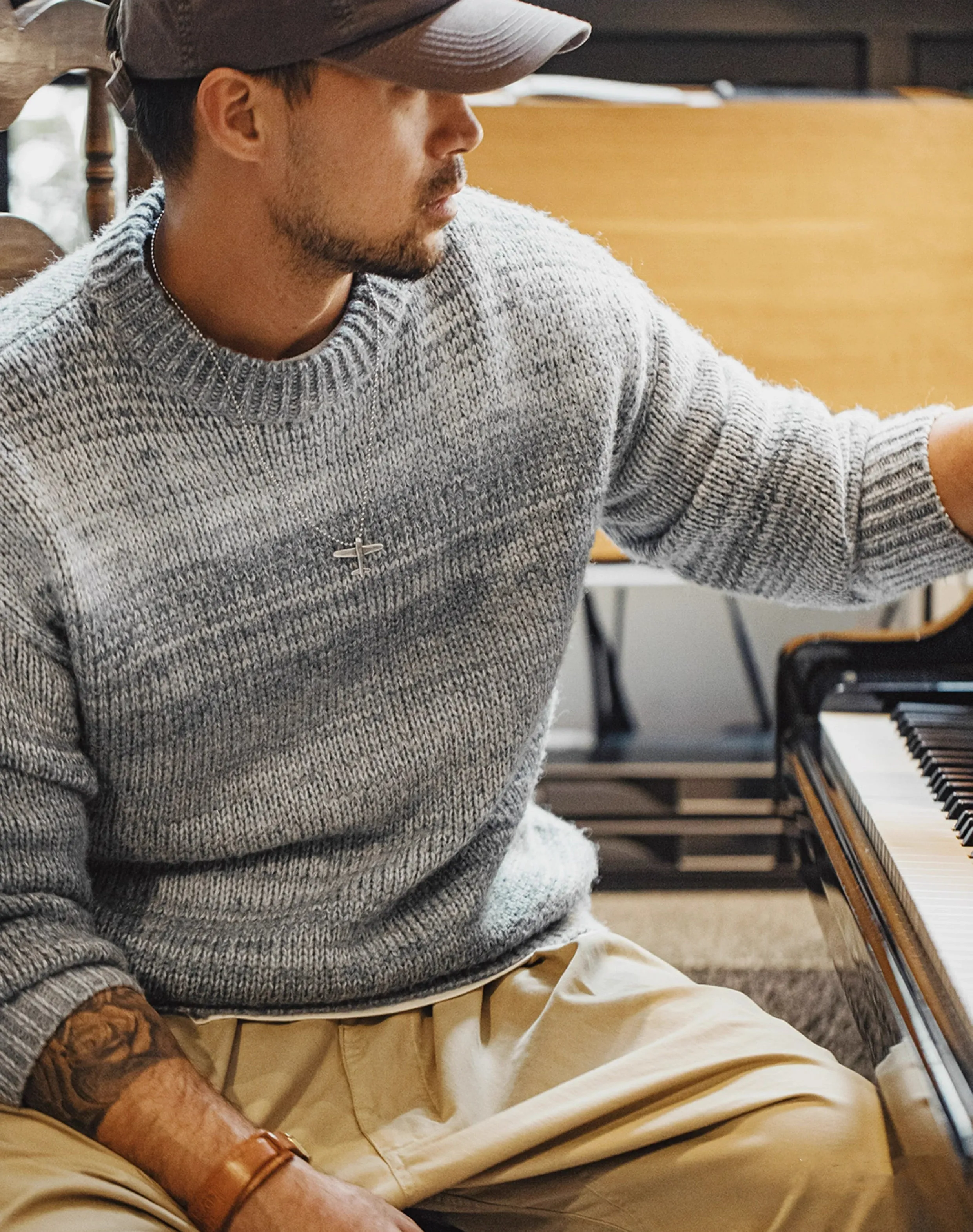 American Retro Striped Maillard Pullover Blended Men's Sweater