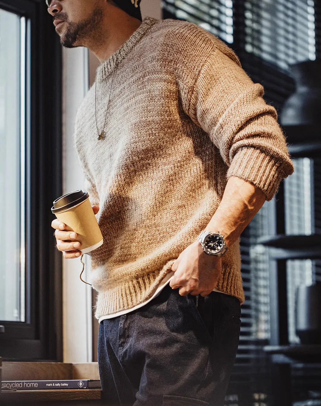 American Retro Striped Maillard Pullover Blended Men's Sweater