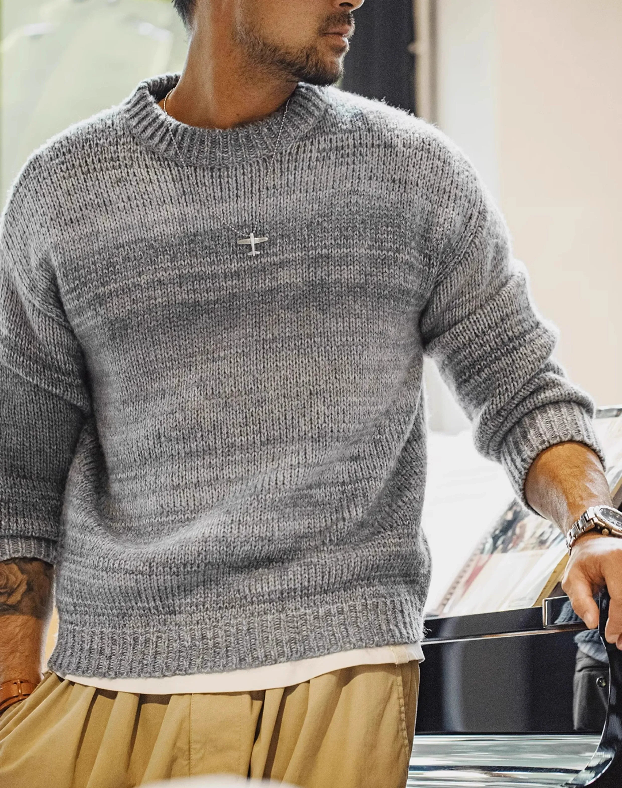 American Retro Striped Maillard Pullover Blended Men's Sweater