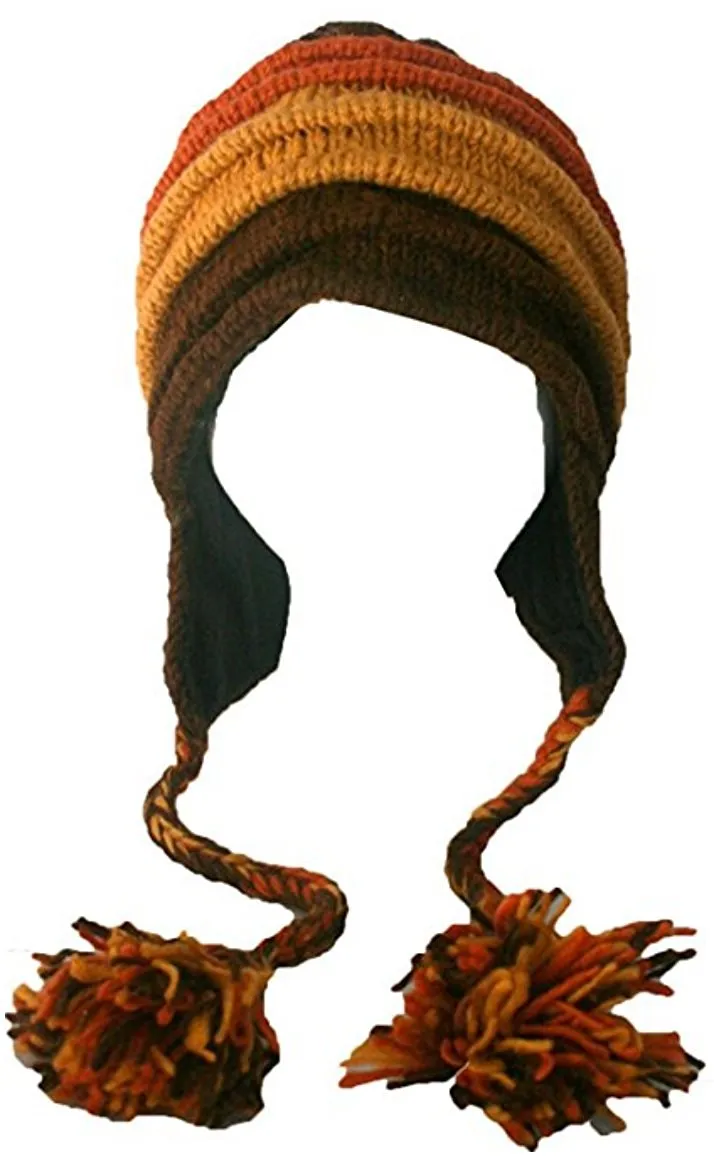 Assorted Designer's Style Highland Wool Knit Beanie Earflap Mitten