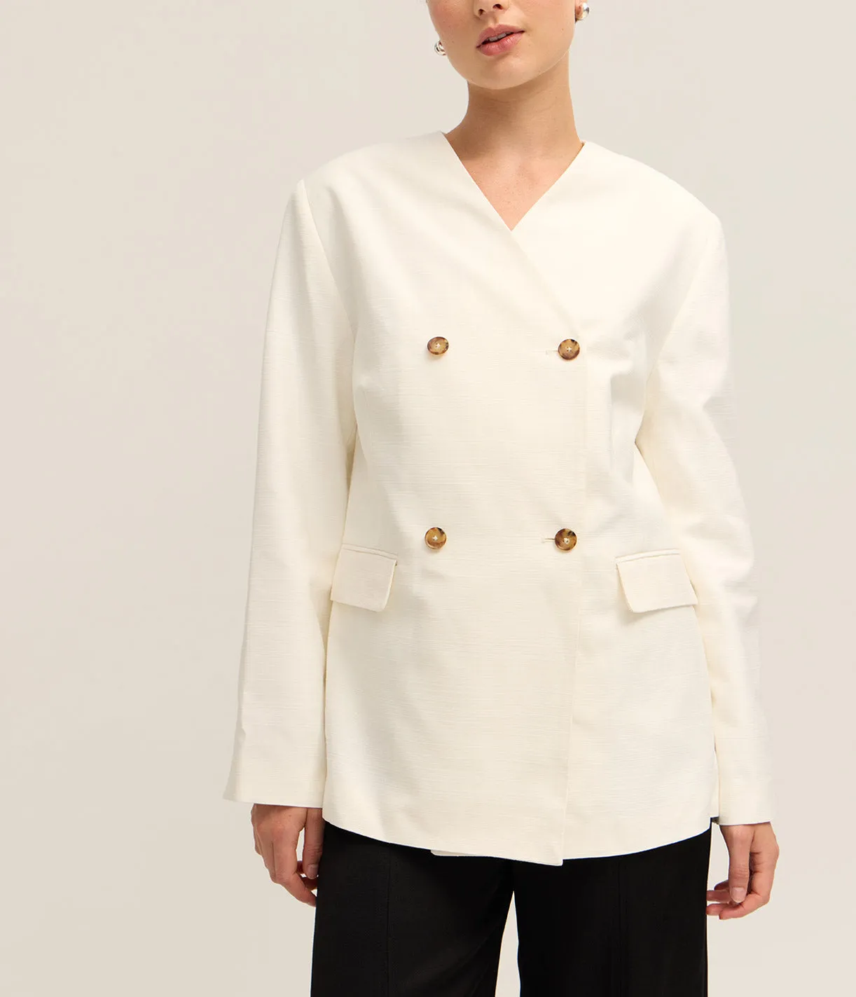 Astra Short V-Neck Jacket in Ivory