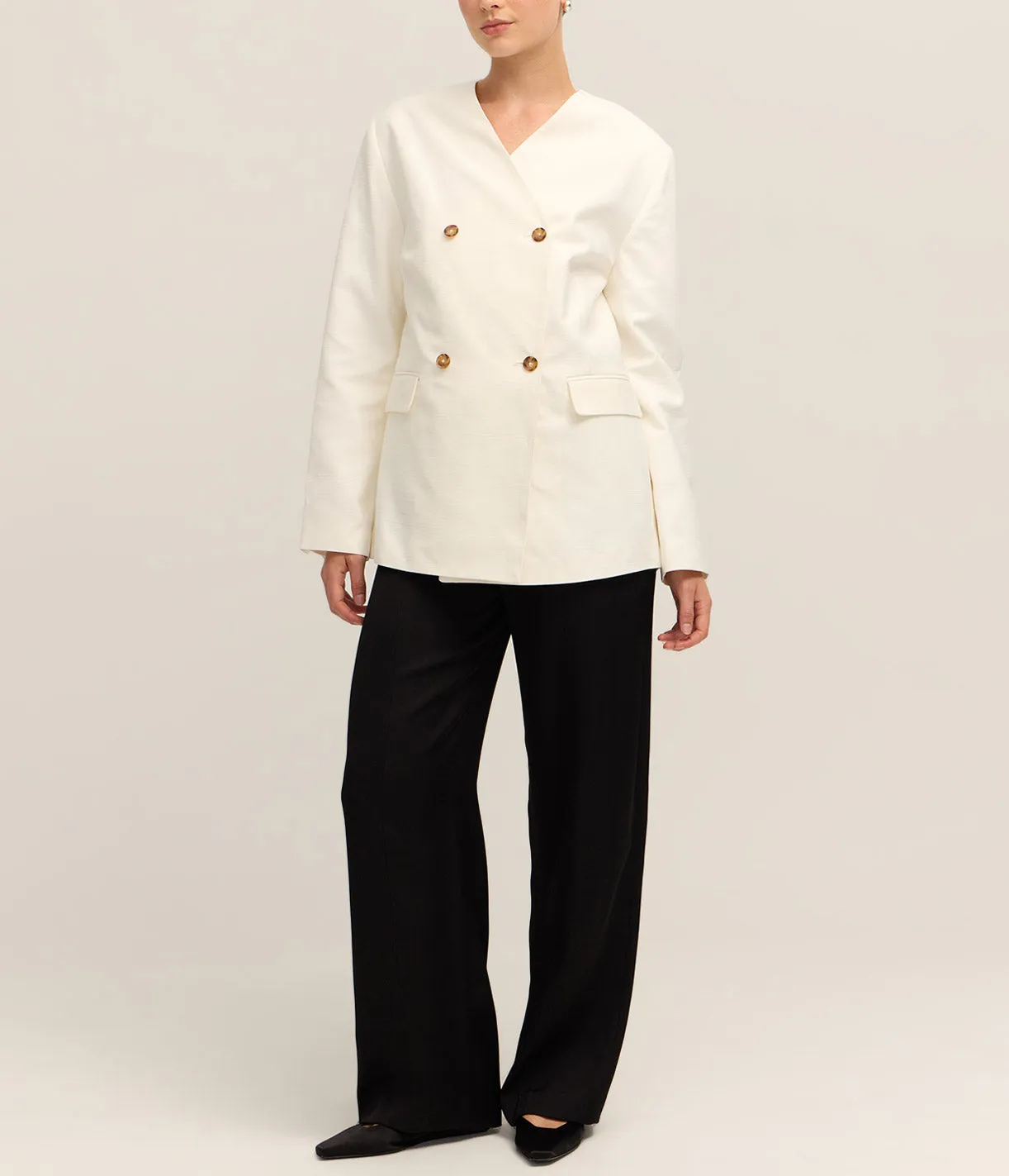 Astra Short V-Neck Jacket in Ivory