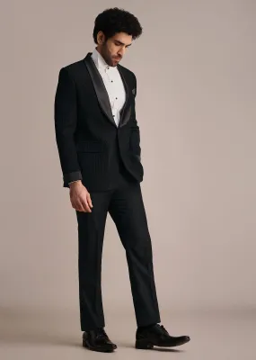 Black Rayon Tuxedo With Pintuck Detailing
