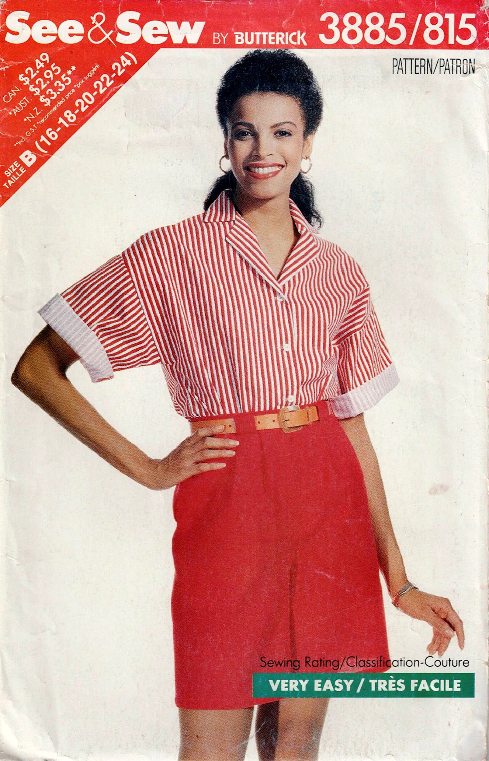Butterick See & Sew 3885 Womens Shirt & Shorts 1980s Vintage Sewing Pattern Sizes 16 - 24 UNCUT Factory Folded
