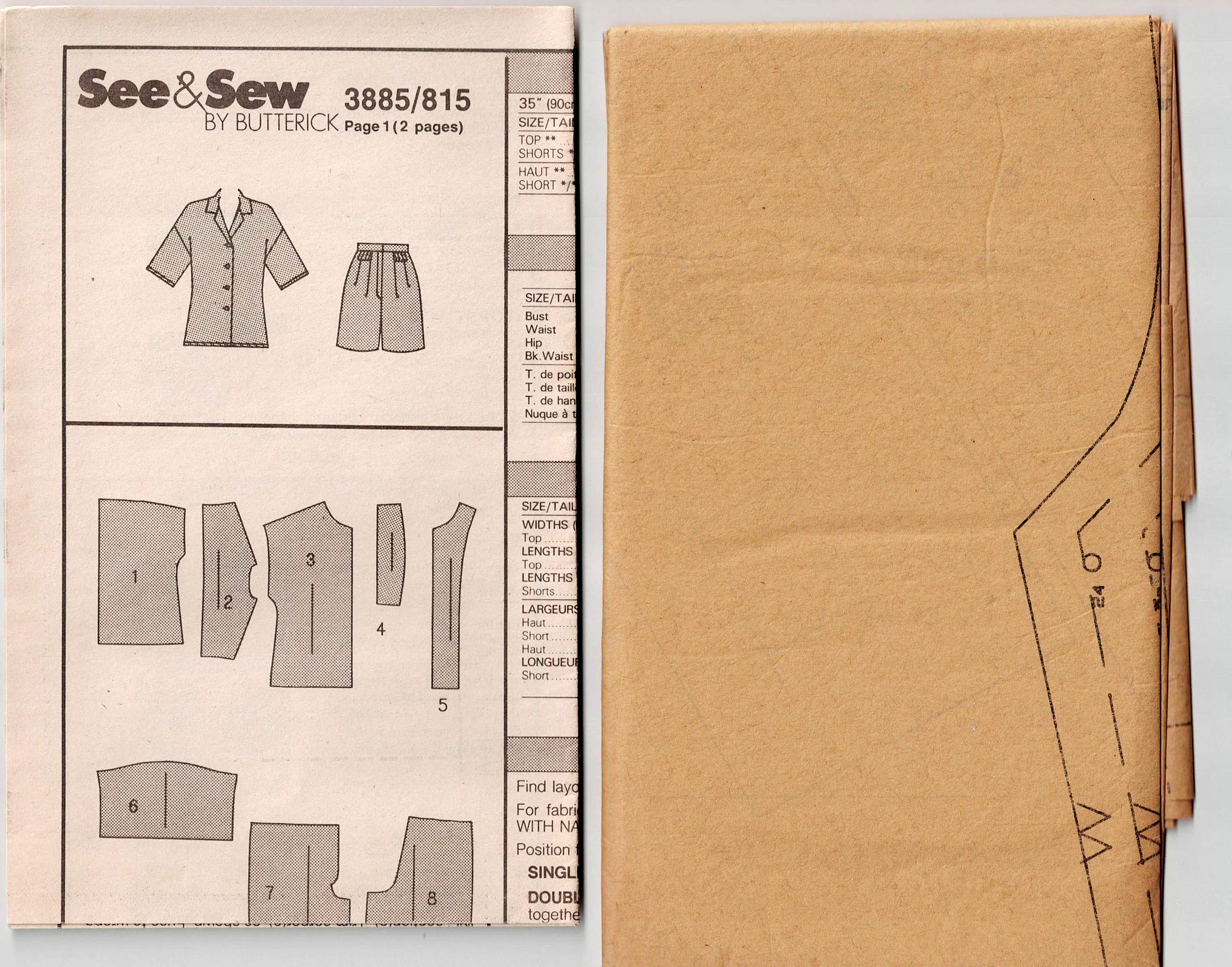 Butterick See & Sew 3885 Womens Shirt & Shorts 1980s Vintage Sewing Pattern Sizes 16 - 24 UNCUT Factory Folded