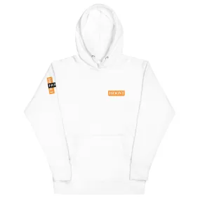 Capital H's Unisex Hoodie (White Hoovi Print) Orange & Black Logo