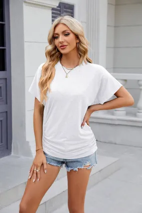 Casual Short-Sleeved  Sports Tunic Top: White / 65%Rayon 30%Polyester 5%Spandex / S