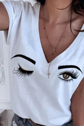 Casual V Neck Print T-Shirt