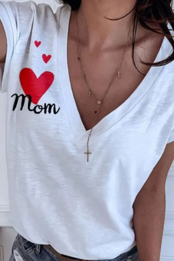 Casual V Neck Print T-Shirt