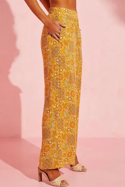 Chic Floral Wide Leg Pants with Convenient Pockets
