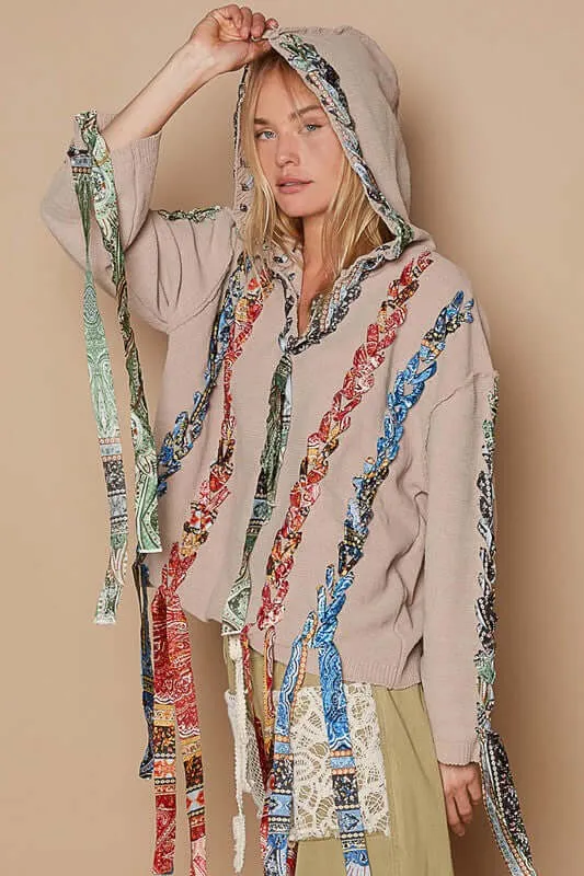 Contrast Thread Peace Back Sweater