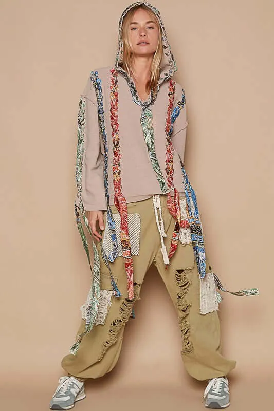 Contrast Thread Peace Back Sweater