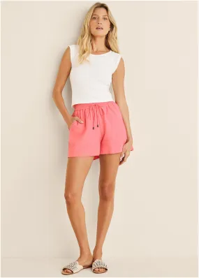 Cotton Linen Easy Shorts - Coral