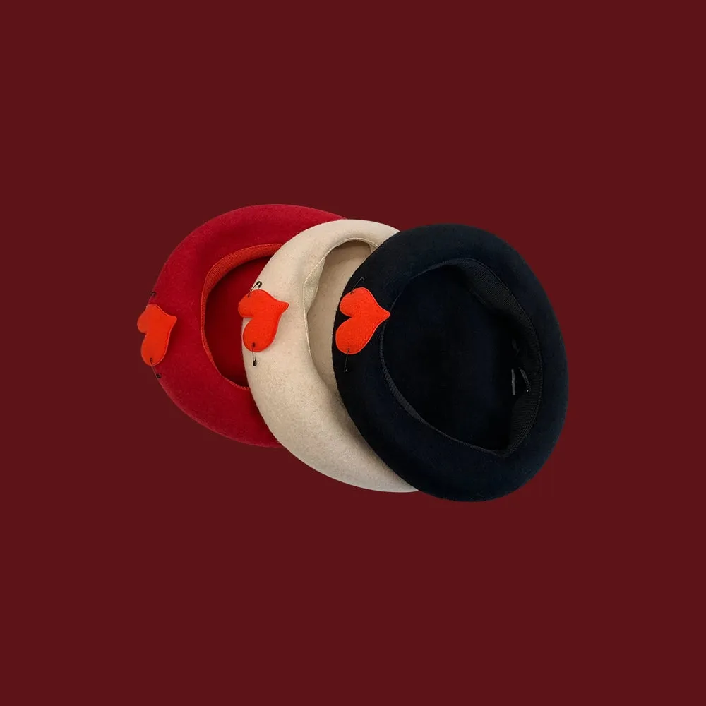 Cozy Love Heart Wool Beret