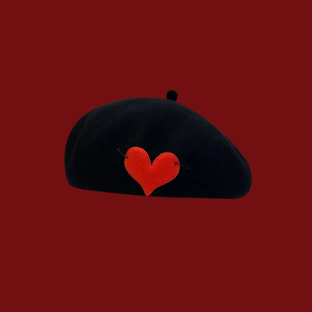 Cozy Love Heart Wool Beret