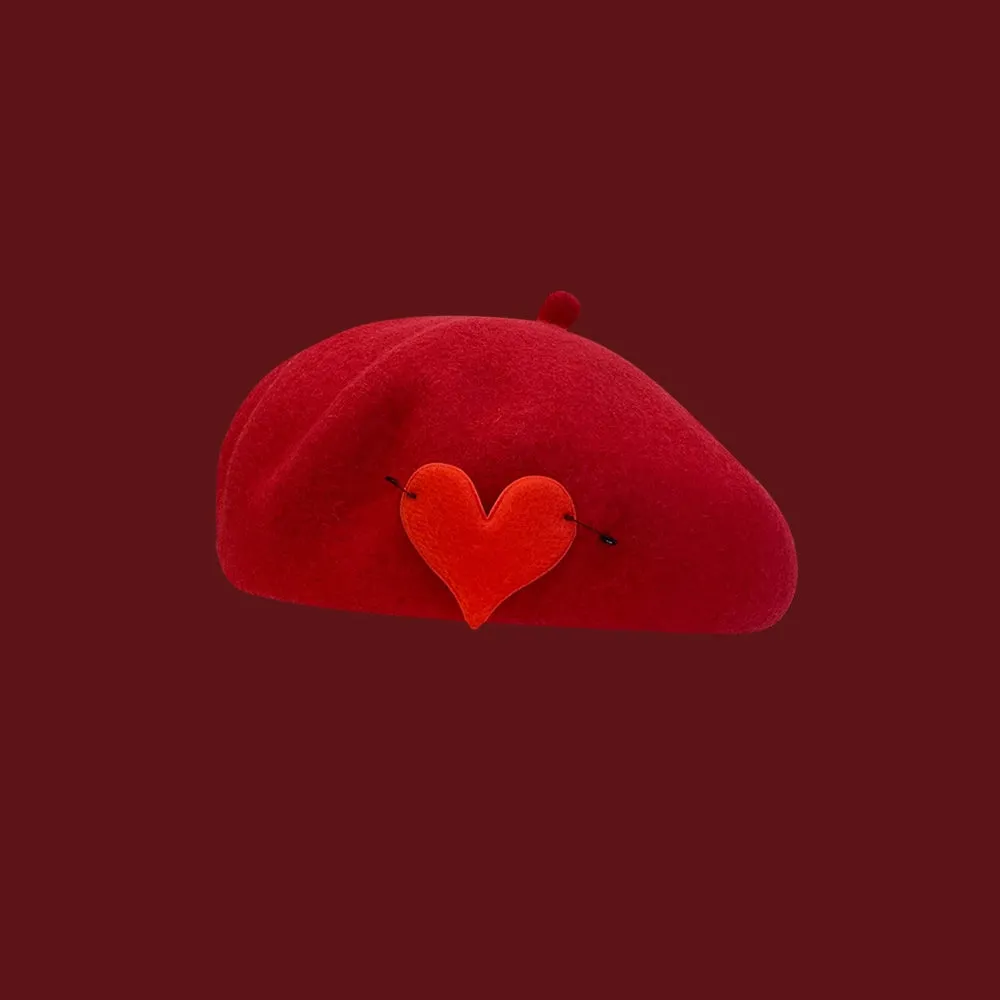Cozy Love Heart Wool Beret