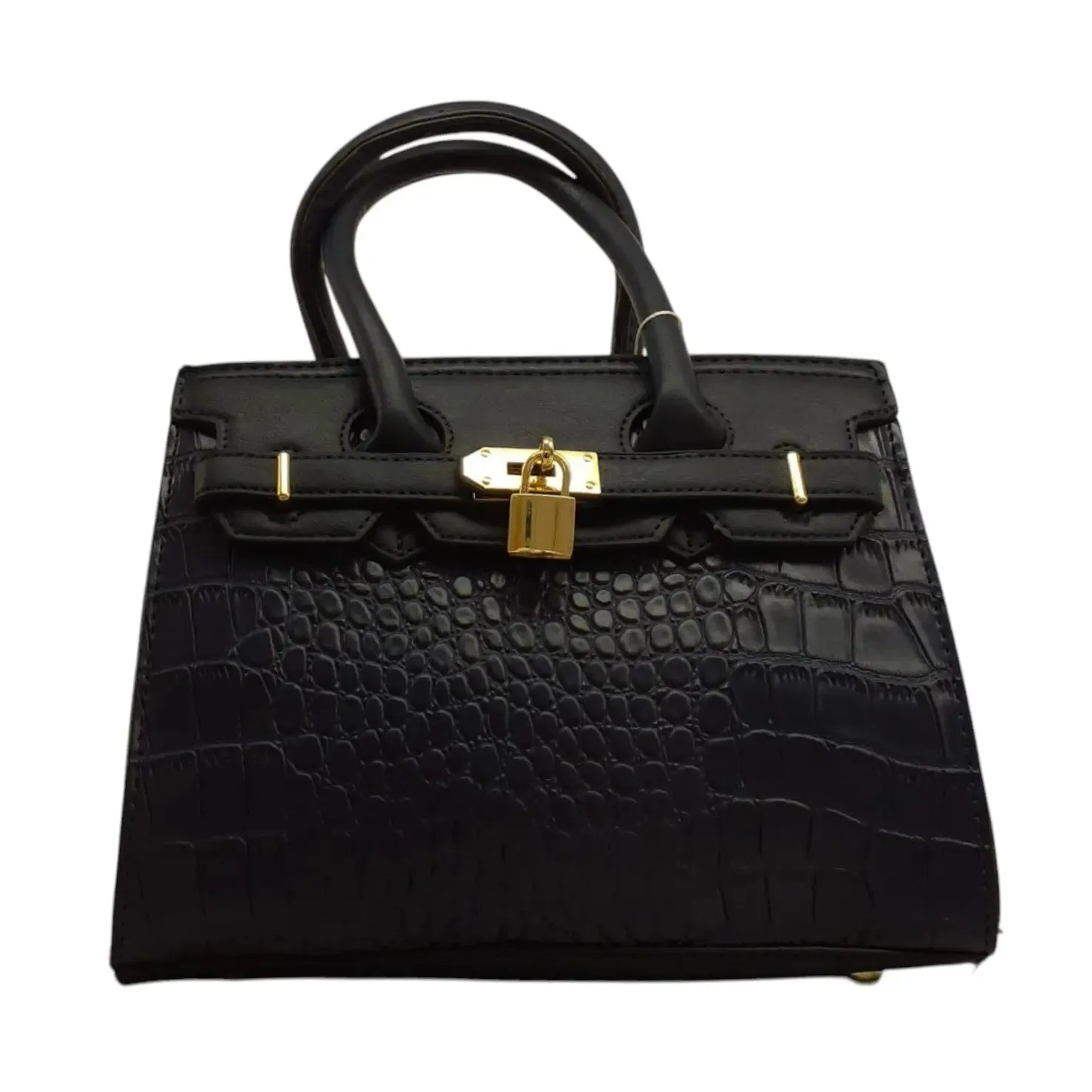Crocodile-Embossed Handbag with Gold Lock