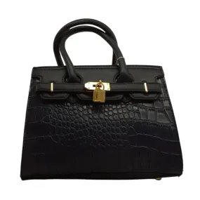 Crocodile-Embossed Handbag with Gold Lock