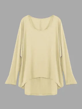 Custom Round Neck Curved Hem Beige T-Shirts