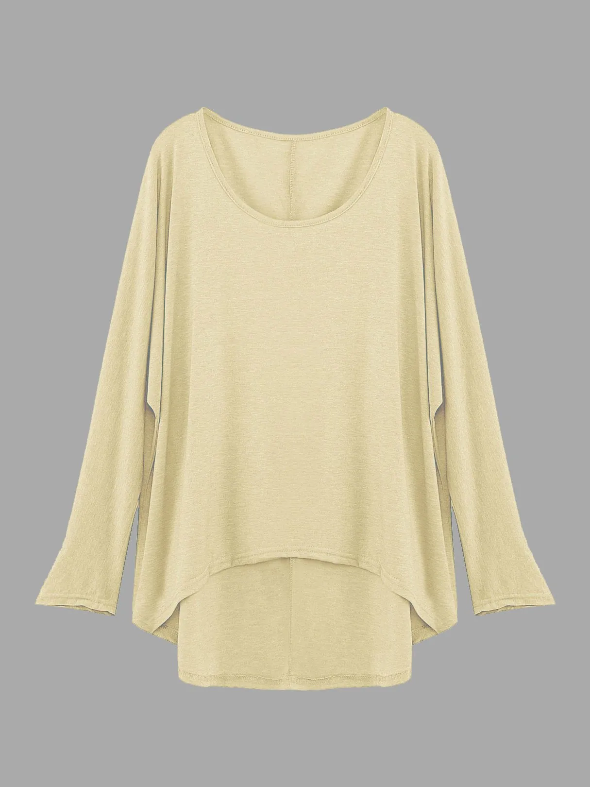 Custom Round Neck Curved Hem Beige T-Shirts