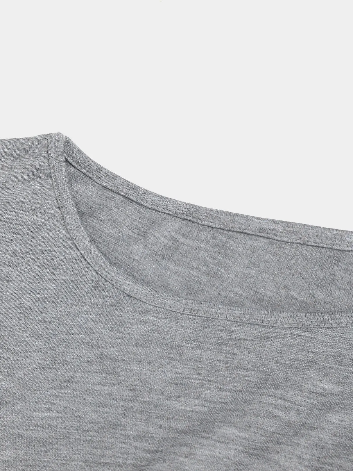 Custom Round Neck Lace Pleated Long Sleeve Irregular Hem Grey T-Shirts