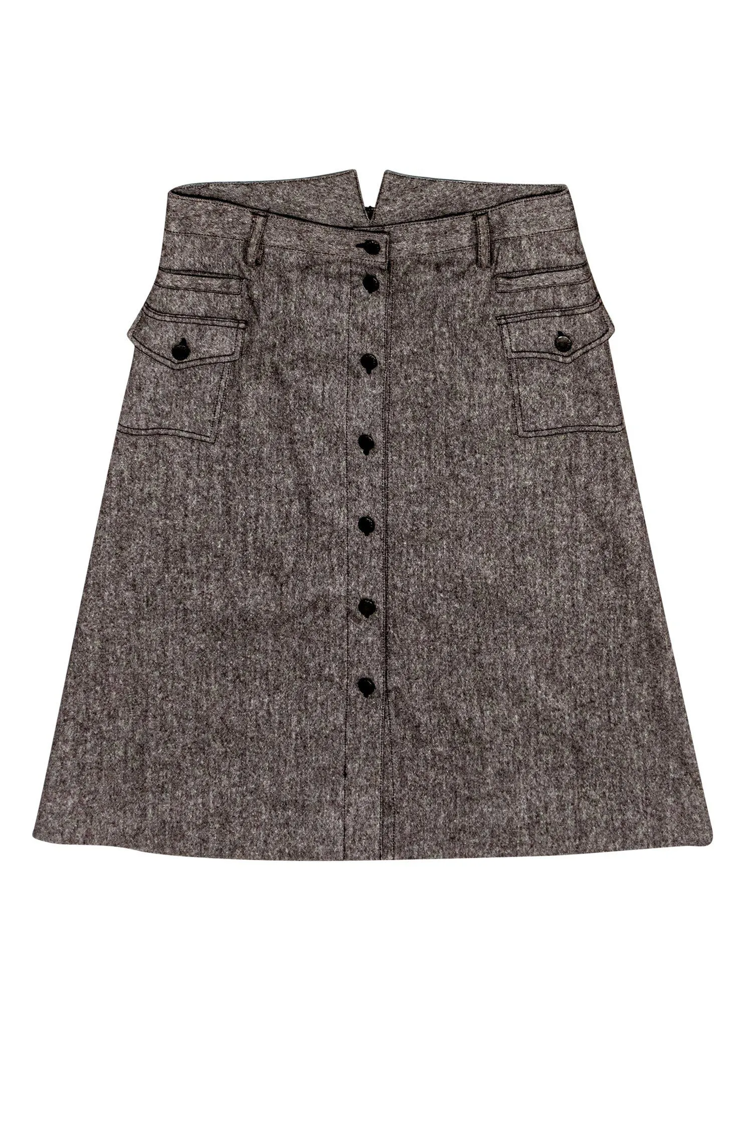 Dolce & Gabbana - Brown Wool Blend Button Skirt Sz 8