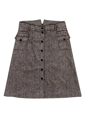 Dolce & Gabbana - Brown Wool Blend Button Skirt Sz 8