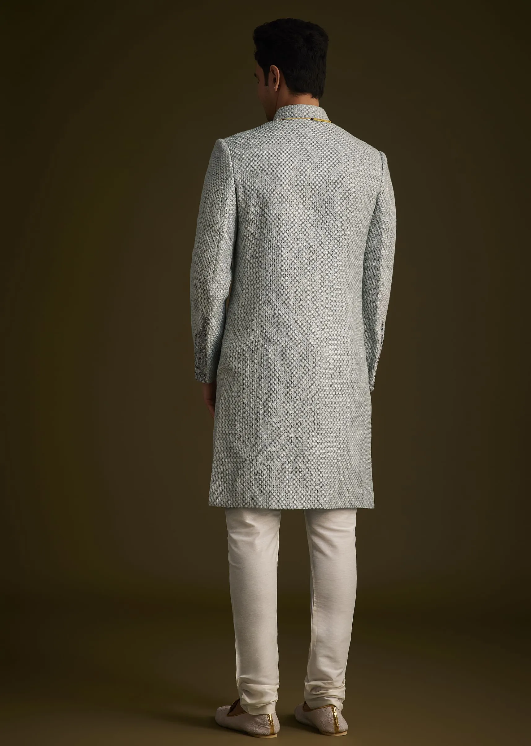 Grey Embroidered Sherwani Set