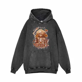Happy Skeleton Spooky Season Vintage Washed Hoodie Sweatshirt