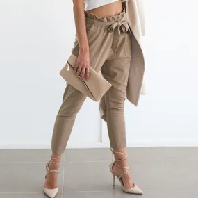 Holly – Women's Slim Trousers with Wooden Ear Details