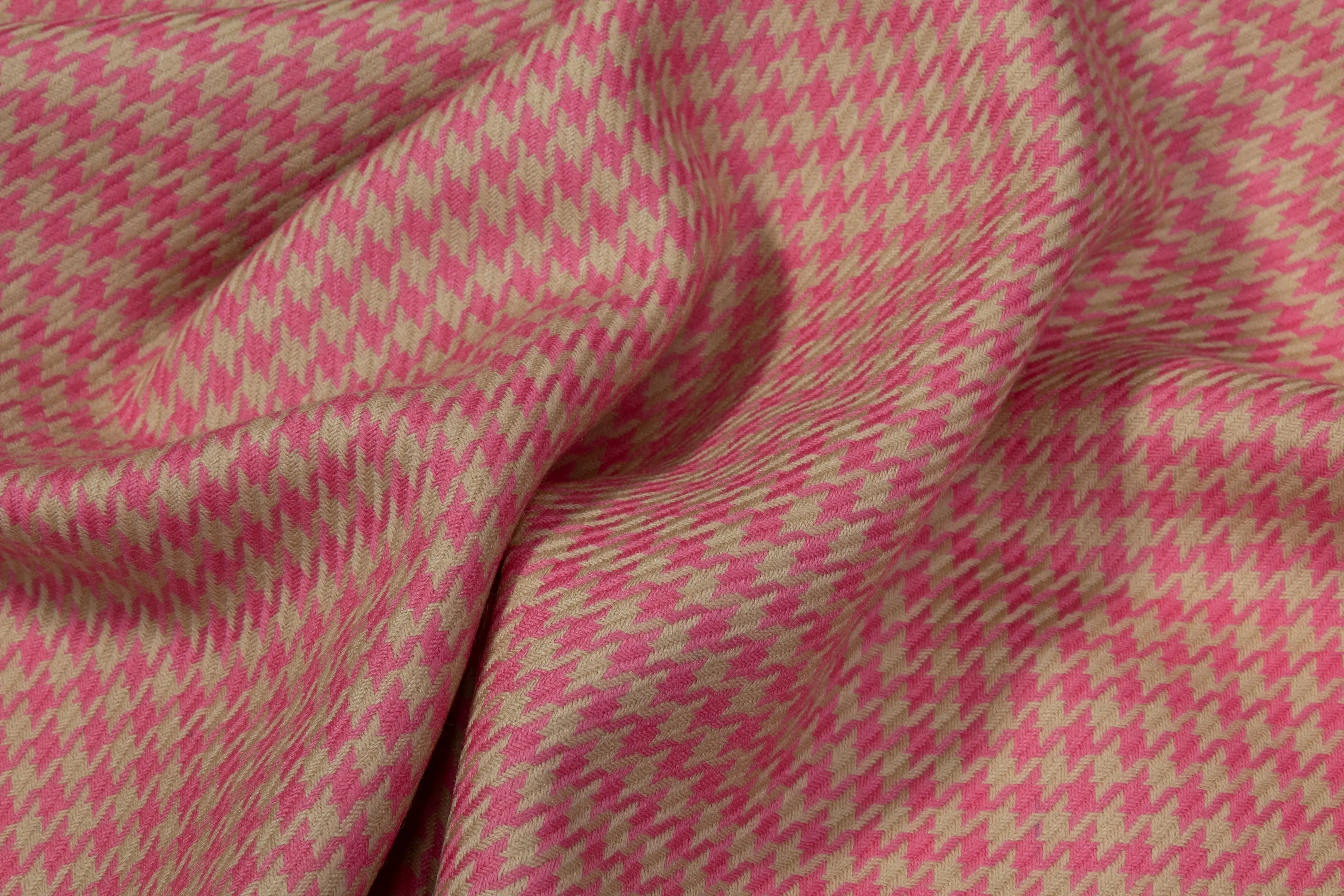 Houndstooth Italian Wool Suiting - Pink / Tan