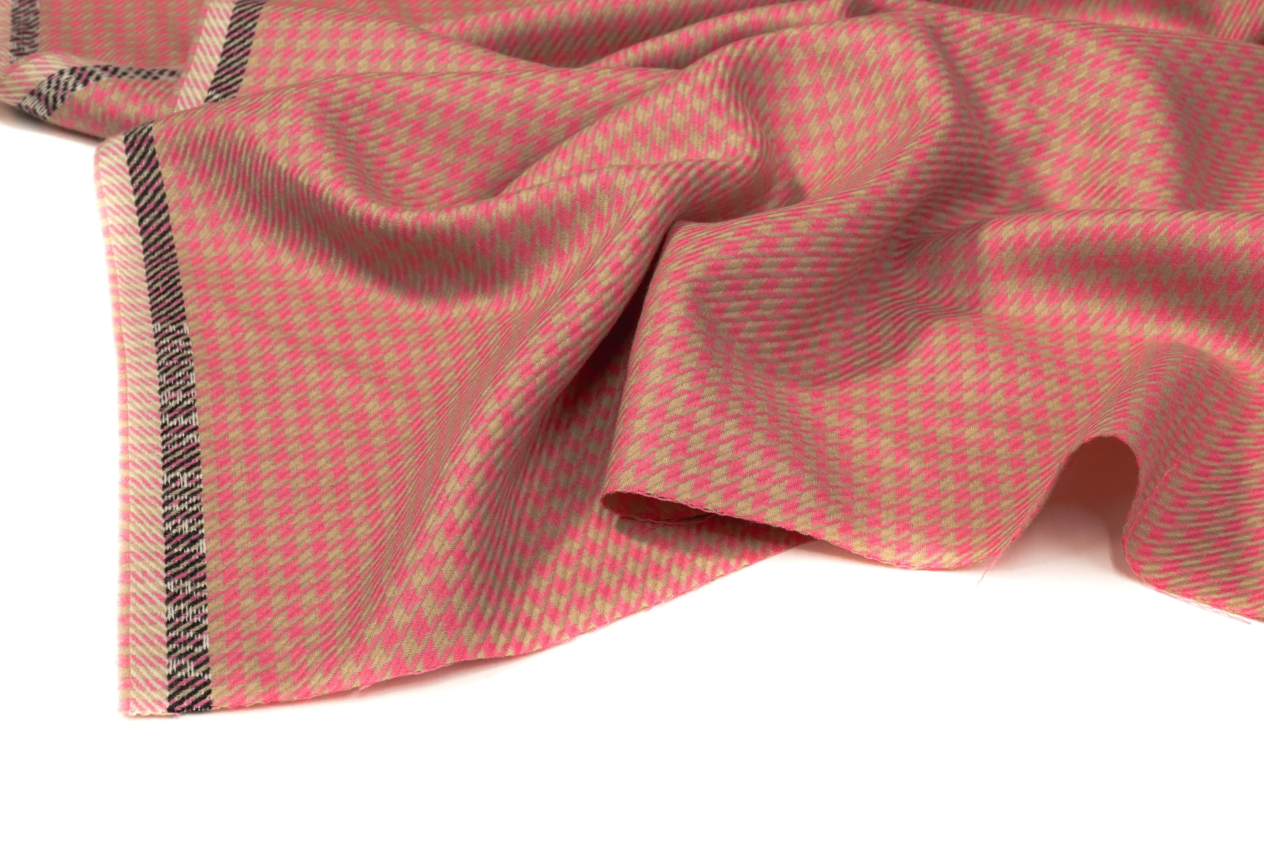 Houndstooth Italian Wool Suiting - Pink / Tan