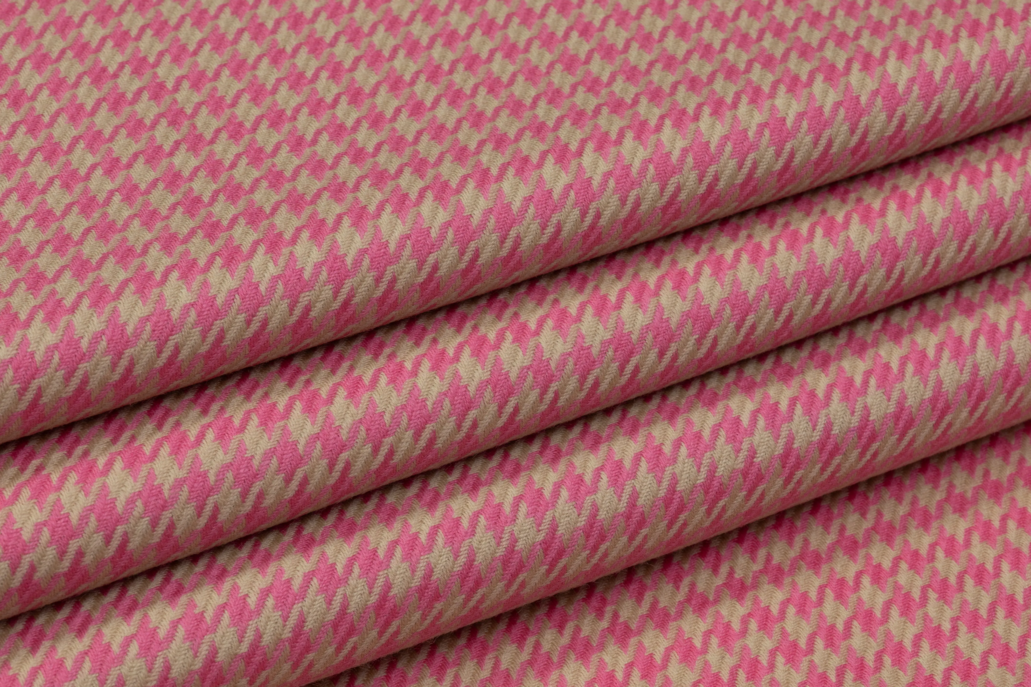 Houndstooth Italian Wool Suiting - Pink / Tan