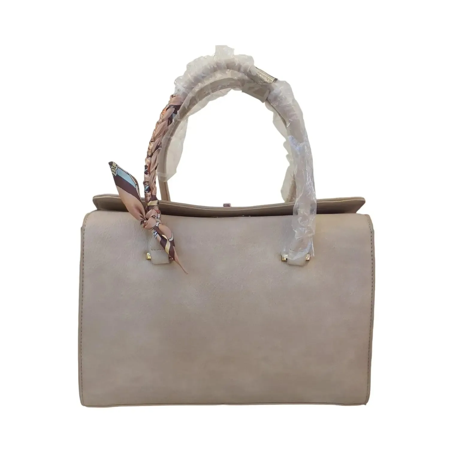 Leather Handbag with Scarf Handle