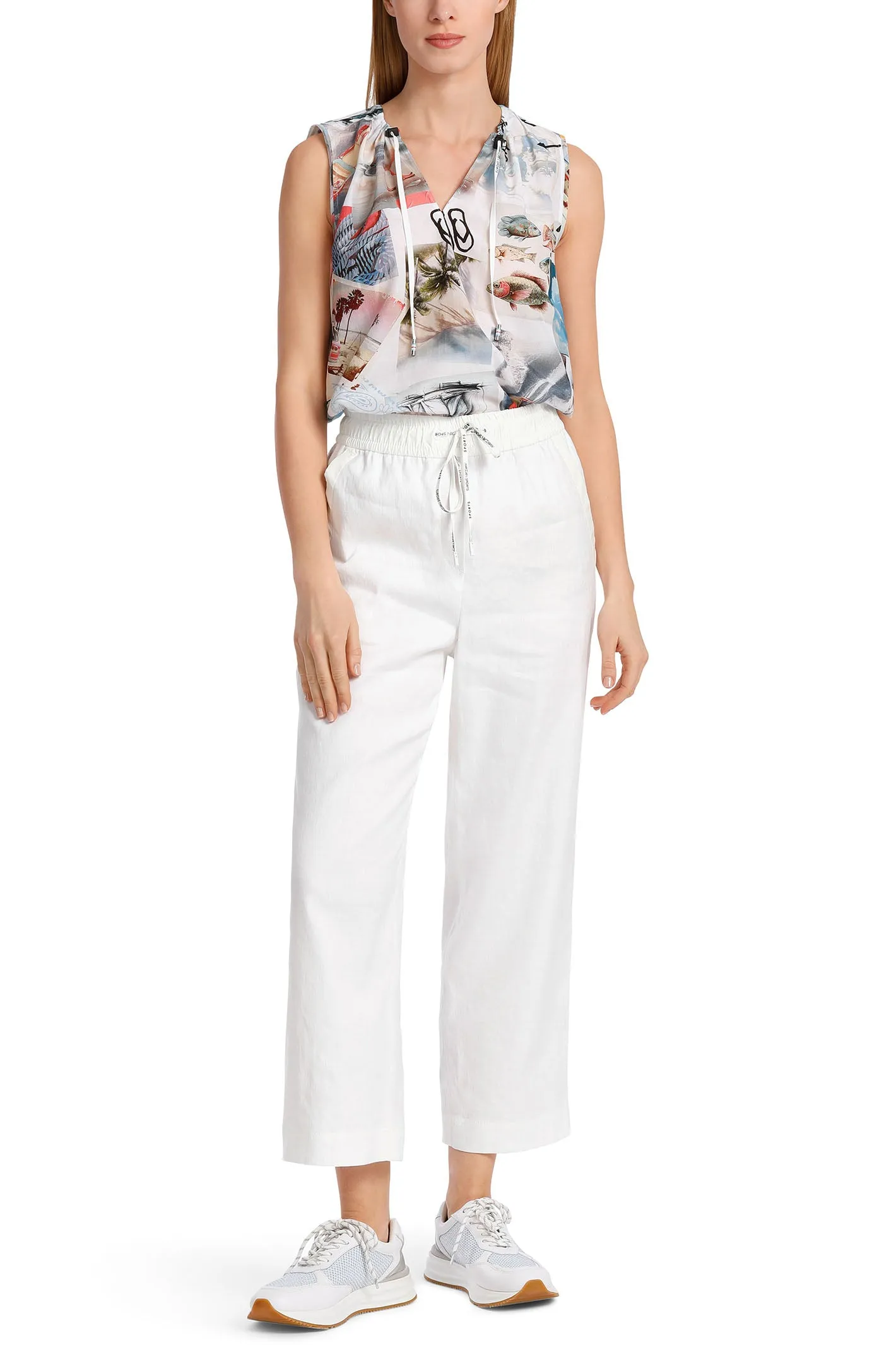 Marc Cain Sports WS 81.47 W03 100 White Cropped Drawstring Trousers