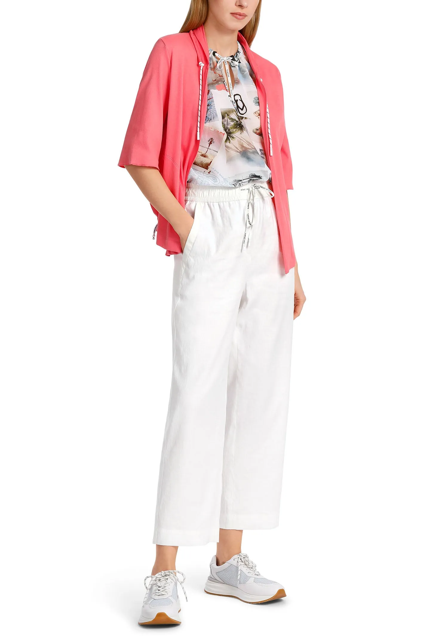 Marc Cain Sports WS 81.47 W03 100 White Cropped Drawstring Trousers