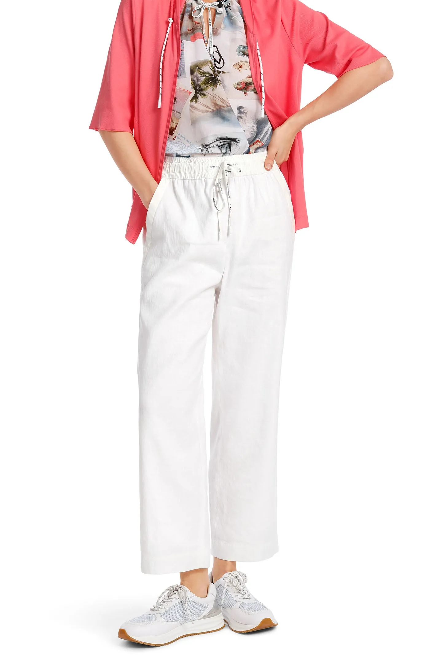 Marc Cain Sports WS 81.47 W03 100 White Cropped Drawstring Trousers