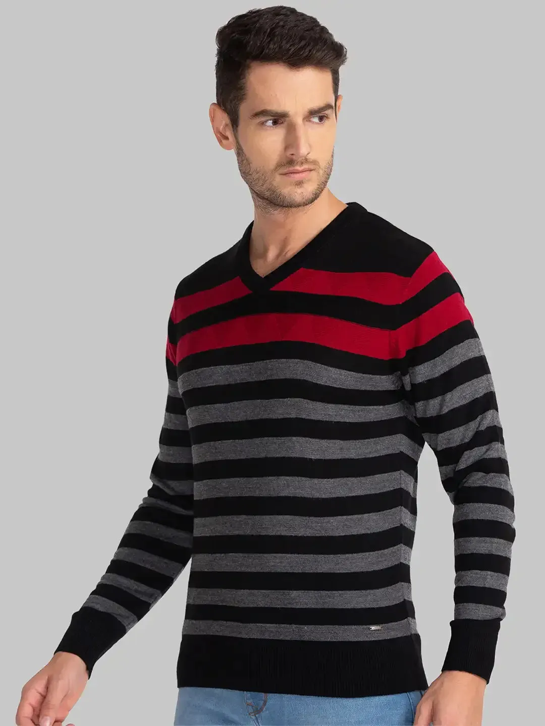 Men Black Yarn Dyed Acrylic Full Sleeve Sweaters