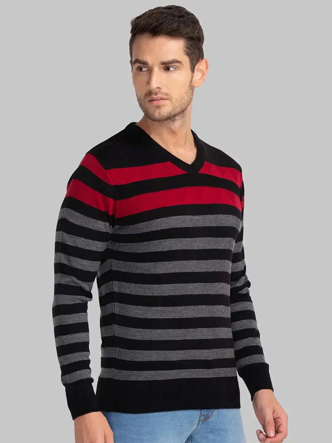Men Black Yarn Dyed Acrylic Full Sleeve Sweaters