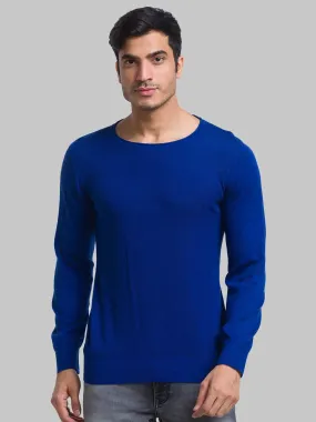 Men Blue Structure Cotton Full Sleeve Sweaters