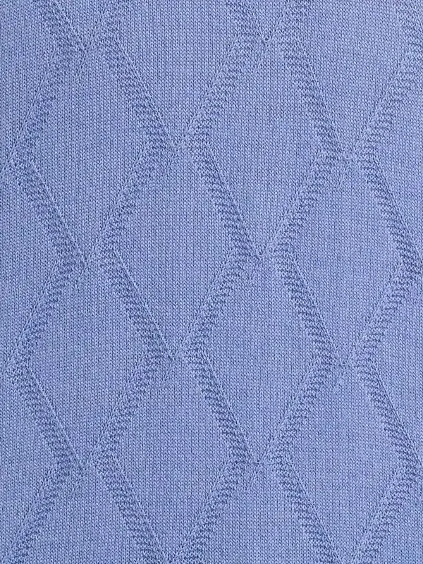Men Blue Tailored Fit Structure Acrylic Merino Blend Full Sleeve V Neck Collar Sweaters