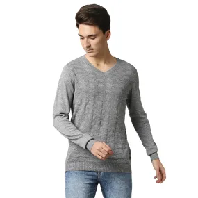 Men Grey Acrylic Wool Blend Full Sleeve V Neck Collar Sweaters