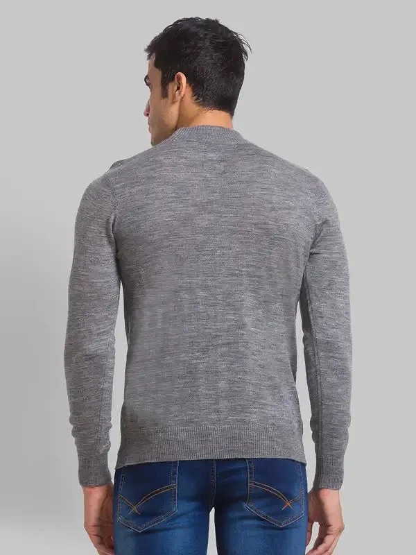 Men Grey Solid Acrylic Wool Blend Full Sleeve Sweaters