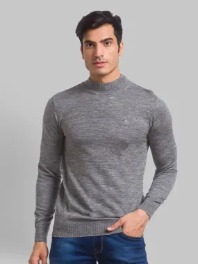Men Grey Solid Acrylic Wool Blend Full Sleeve Sweaters