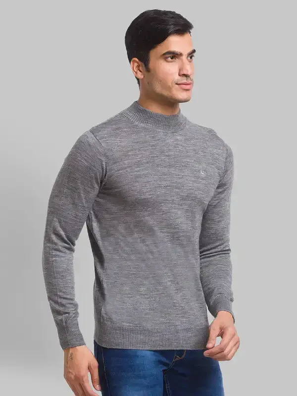 Men Grey Solid Acrylic Wool Blend Full Sleeve Sweaters