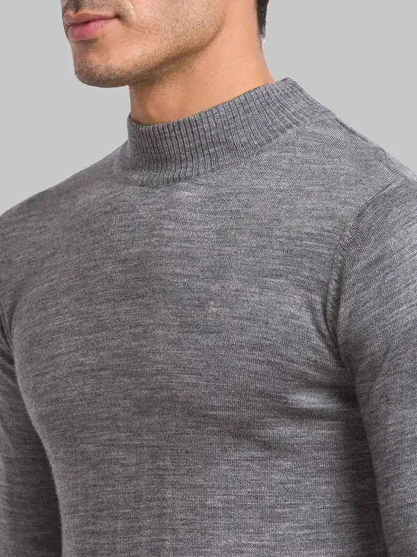 Men Grey Solid Acrylic Wool Blend Full Sleeve Sweaters