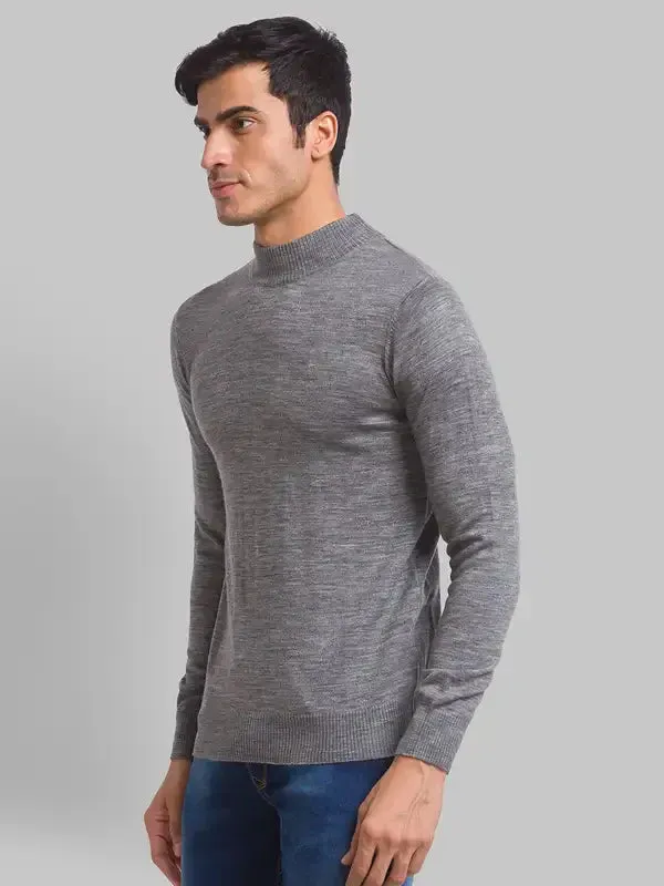 Men Grey Solid Acrylic Wool Blend Full Sleeve Sweaters
