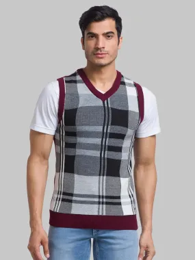 Men Maroon Yarn Dyed Acrylic Blend Sleeveless Sweaters