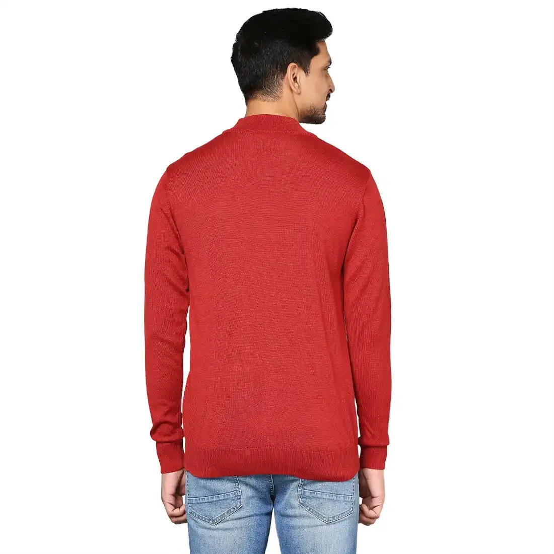 Men Red Contemporary Fit Solid Wool Blend Full Sleeve Crew Neck Collar Sweaters